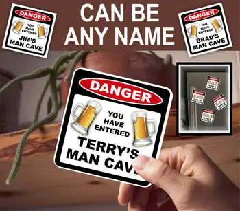 MAN CAVE Drink Coaster Sign Magnetic, with any Name