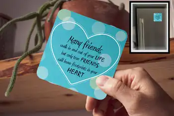 Drink Coaster - Many Friends Walk but only true leave footprints in Heart (Blue Theme)